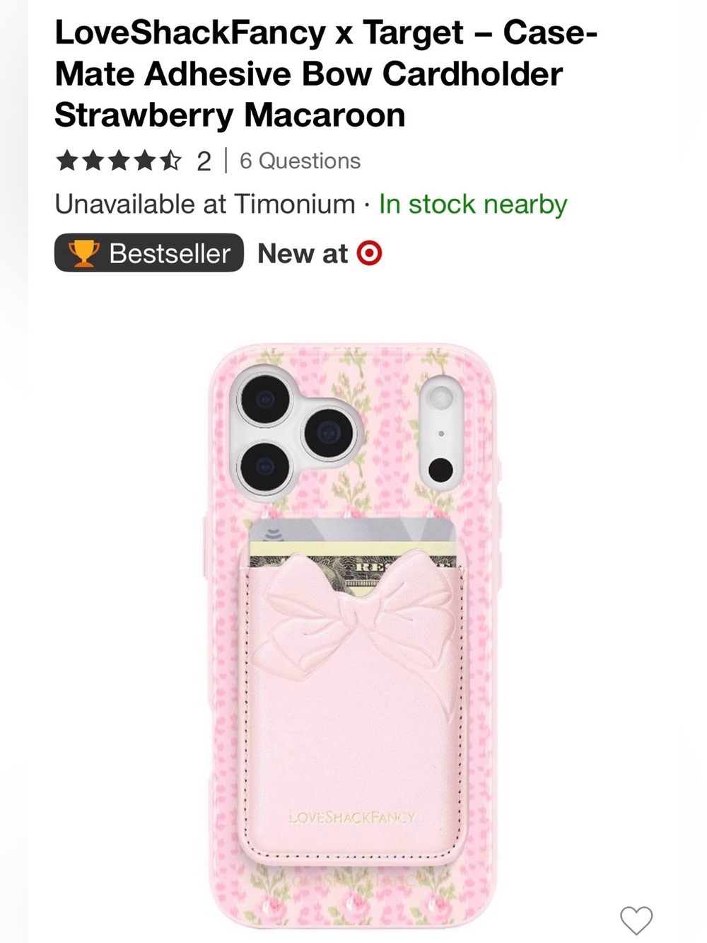 LoveShackFancy x Target Case-mate Pink Floral Card Wallet iPhone Case with Bow